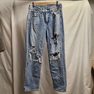 American Eagle AEO Regular light wash 6 distressed ripped up '90s straight loose